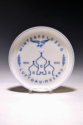 Erinnerungsteller, Meissen, 1941-42, blau unter der Glasur: Winterfeldzug 1941-1942 Luftgau-Moskau, D. ca. 17cm