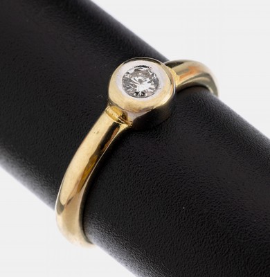 14 kt Gold Brillant-Ring, GG 585/000, Brillant ca. 0.10 ct (grav.) Weiß/p, RW 51, ca. 2.0 g