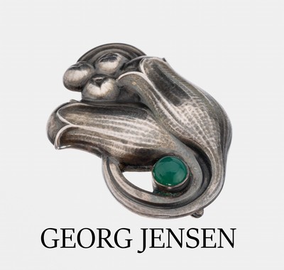 GEORG JENSEN Achat-Brosche, 925er Silber, Dänemark nach 1945, Entwurf Georg Jensen, kl runder Achat-Cabochon, ca. 4.4 x 3.2 cm, sign.