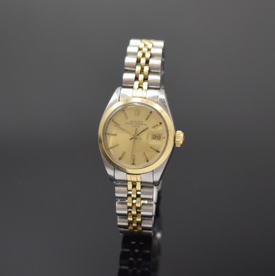 ROLEX Oyster Perpetual Date Damenarmbanduhr Referenz 6916, Schweiz um 1979, Automatik, Edelstahl/Gold komb., Jubileeband m. Faltschl., Boden u. Krone ...
