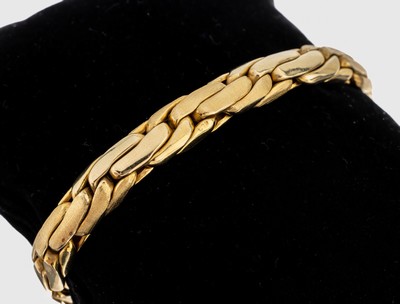 14 kt Gold Armband, GG 585/000 part. sat., B. ca. 0.8 cm, L. ca. 19 cm, Kastenschloss mit2 Sicherheitsachten, ca. 25.9 g