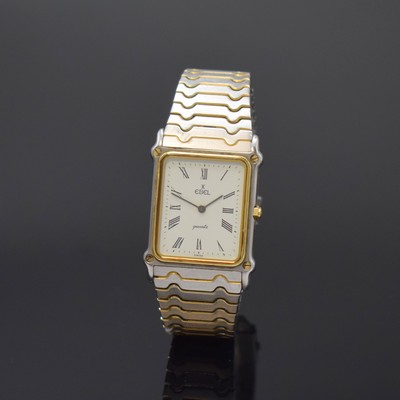 EBEL Armbanduhr in Edelstahl, Schweiz um 1985, quarz, teils verg., Boden 4-fach verschr., orig. Gliederband, weißes Zifferbl. m. röm. Zahlen, ...