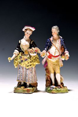 Paar Porzellanfiguren, Fürstliche Fuldaische Feine Porzellanfabrik, Ende 18.Jh., Porzellan, farbig staffiert, galantes Paar, l. best., H. 14 cm