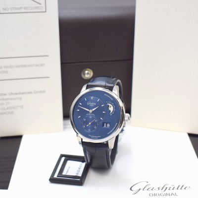 GLASHÜTTE ORIGINAL ungetragene, nahezu neuwertige Herrenarmbanduhr PanoMaticLunar Referenz 1-90-02-46-32-01, Automatik, beids. vergl. Edelstahlgeh. ...