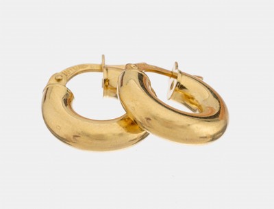 Paar 18 kt Gold Ohrcreolen, GG 750/000, schlicht, hohl gearbeitet, D. ca. 1.4 cm, ca. 1.8 g