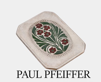 Jugendstil-Anhänger, um 1900-1910, 900er Silber, okotogonale Grundform, mittig florale Gestaltung mit rotem und grünem Hartlack, Hersteller PETER ...
