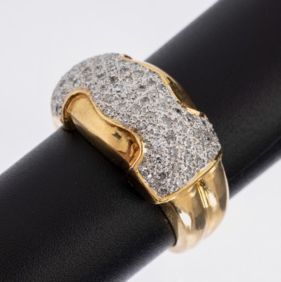 14 kt Gold Diamant-Ring, GG/WG 585/000, 80 in WG gefasste 8/8-Diamanten zus. ca. 0.40 ct Weiß-get.Weiß/p3, RW 55, ca. 9.1 g