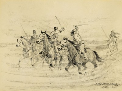 Adolf Kessler, 1890 Godramstein-1974, Bleistiftzeichnung, "2. bayr. Ulanen in Russland, 1915" rechts unten signiert, auf händischer verso ...