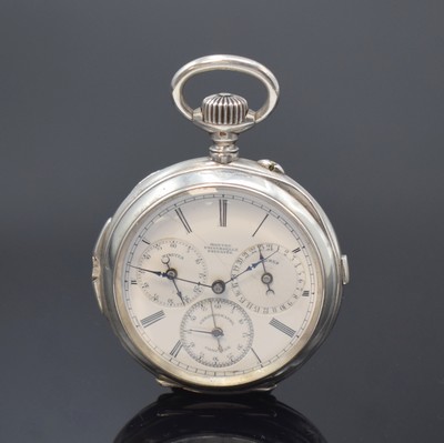 BOVET Montre Universelle Taschenuhr mit Alleszähler in Silber, Schweiz um 1900, guill. Geh. dell., Start/Stopp-Schieber b. 3, Nullstelldrücker b. ...