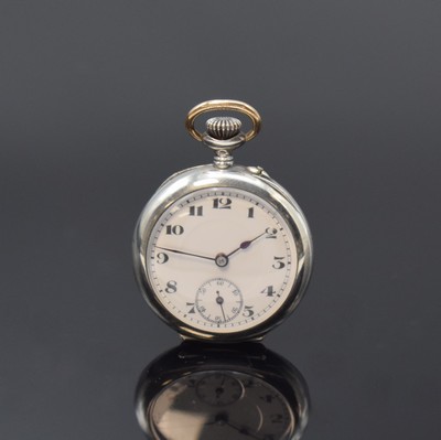 ROLEX offene Damentaschenuhr in Silber, Schweiz um 1920, glattes Geh., Emailzifferbl. m. arab. Zahlen, kl. Sek. b. 6, gebl. Birnenzeiger, verg. Werk, ...