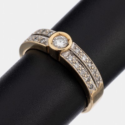 14 kt Gold Brillant-Ring, GG/WG 585/000, 21Brillanten zus. ca. 0.40 ct Weiß/si, RW 63, ca. 4.8 g