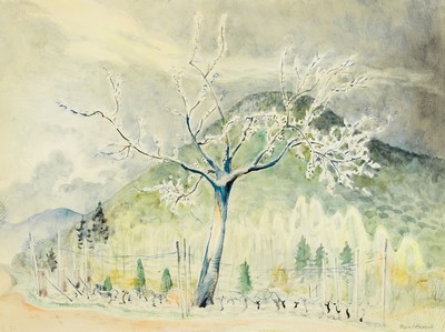 Eugen Croissant, 1898 Landau-1976 Breitbrunn, Blühender Baum, Aquarell auf Papier,rechts unten signiert, ca. 45x60cm, PP, u.Gl., R. ca. 64x80cm