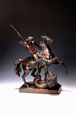 Albert Wolff, 1815 Neustrelitz-1892 Berlin, Löwenkämpfer zu Pferd, Bronze, nach der Monumentalen Bronze an der Freitreppe des alten Museums am ...
