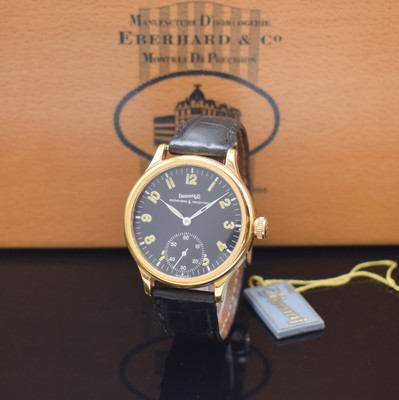 EBERHARD & CO Traversetolo Herrenarmbanduhr Referenz 21016, Schweiz um 1995, Handaufzug, verg. Geh., neutr. Lederband m. orig. Dornschl., Boden ...