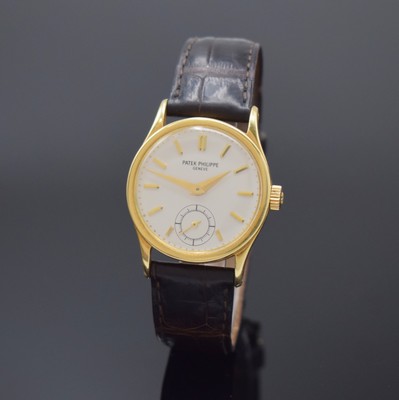 PATEK PHILIPPE feine und seltene Armbanduhr Calatrava Referenz 96, Schweiz um 1947, Handaufzug, 3 teil. GG 750/000 Geh. inkl. PPC Lederband m. PPC GG ...