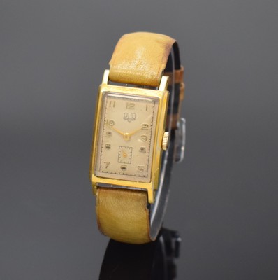 GUB Herrenarmbanduhr Kaliber 62, Deutschland um 1955, Handaufzug, verg. Geh. ber., Edelstahlboden aufgedr., silb. Zifferbl. fl., arab. Zahlen, gold. ...