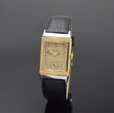 LeCoultre frühe Reverso Herrenarmbanduhr in Stahl und GG 585/000 kombiniert, Schweiz um 1938, um 180 Grad drehb. Geh., Rückseitige Gravur von 1938, ...
