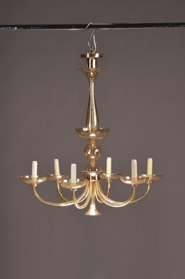 Großer Deckenleuchter und Wandlampe, Murano, 1930er Jahre, Glas, leicht getönt, sechs Brennstellen, Deckenabschluss, Mittelbaluster, H. ca. 92 cm, ...