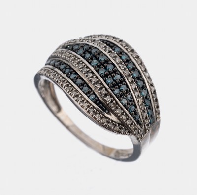 Diamant-Ring, 925er Silber, 8/8-Diamanten zus. ca. 1.0 ct Weiß/p und Blau (beh.), RW 60,ca. 4.1 g