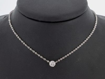 14 kt Gold Brillant-Collier, WG 585/000, Brillant ca. 0.50 ct Weiß/si, L. ca. 37 cm, Federringschließe, ca. 2.6 g