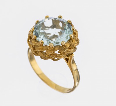 14 kt Gold Aquamarin-Ring, GG 585/000, rundfacett. Aquamarin ca. 5.0 ct, RW 57, ca. 5.2 g