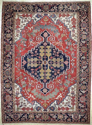 Antiker Heriz"Serapi", Persien, 19.Jhd, Wolle auf Baumwolle, ca. 389 x 287 cm, EHZ: 2-3, (fachkundig restauriert).