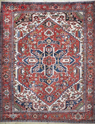 Antiker Heriz, Persien, um 1900, Wolle auf Baumwolle, ca. 391 x 313 cm, gereinigt, EHZ: 2, (fachkundig restauriert)