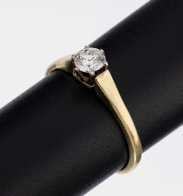 14 kt Gold Brillant-Ring, GG 585/000, Brillant ca. 0.36 ct Weiß/si, ca. 2.5 g, RW 58.5