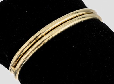 14 kt Gold Armreif, GG 585/000 gefüllt, ca.18.5 g, Klappscharnier, ca. 6 x 5 cm