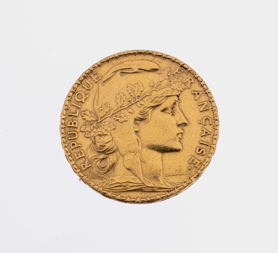 Goldmünze 20 Francs 1910, Marianne, RV: Gallischer Hahn