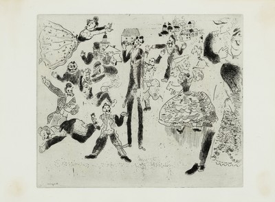 Marc Chagall, 1887-1985, Radierung, "Das Erklären des Weges" aus der Reihe "Nicolai Gogol: Die toten Seelen (Les Ames mortes)", ...