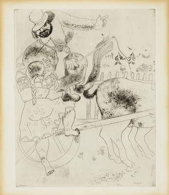 Marc Chagall, 1887-1985, Radierung, "Das Erklären des Weges" aus der Reihe "Nicolai Gogol: Die toten Seelen (Les Ames mortes)", ...