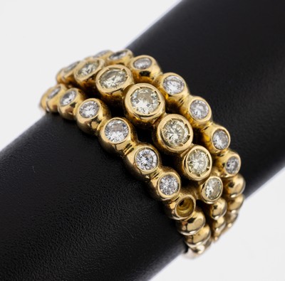 14 kt Gold Brillant-Ring, GG 585/000, 20 Brillanten zus. ca. 0.52 ct Weiß/si, 1 Stein fehlt, total ca. 5.9 g, RW 60