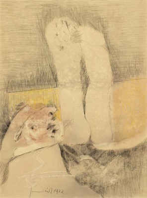 Fred (Alfred) Emmerich, 1928-1999 Mannheim, Triptychon, Tiergesichter und Landschaft, 3 großformatige Zeichnungen in Bleistift und Buntstift, sign. ...