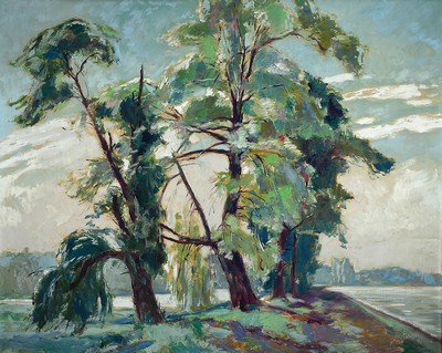 Karl Graf, 1902-1986 Speyer, Am Altrhein, Öl/Platte, ca. 95x120cm, R.