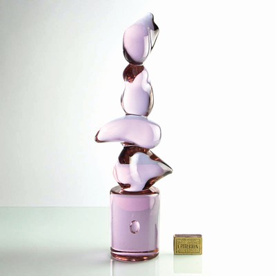 Große Glasskulptur, Ermanno Nason für Cenedese, Murano, Italien, Neodymium-Glas, runder Sockel mit Luftblase, vier übereinandergestapelte ...