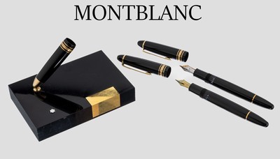 Konvolut 2 MONTBLANC Füllfederhalter, Meisterstück Serie, Korpus schwarzer Hartlack,Monturen Metall verg., Feder 14 kt GG/WG und GG, Stärke M, ...