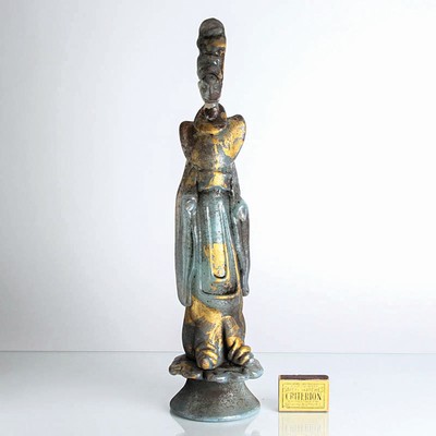 Glasskulptur, Ermanno Nason für Cenedese, Murano, 1963-1972, Chinesin, Opalglas mit Goldflittereinschmelzungen und Aschepatina, H. ca 44cm