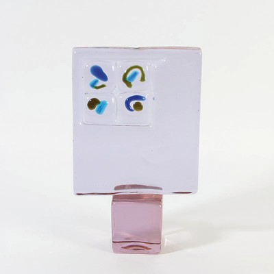 Glasobjekt, Ermanno Nason und Alfredo Barbini, Murano, neodymium (Alexandrit-Glas) mit abstrakten blauen und olivgrünen Aufschmelzungen, H. ca. 33cm