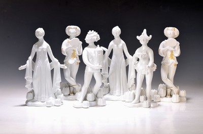 6 Figuren aus der Serie Zauberflöte, Rosenthal, Entwurf Björn Wiinblad ( 1918 Kopenhagen - 2006 Lyngby), studio Line, 2. Wahl, 2 x Pamino 1262, ...