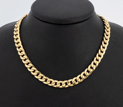 18 kt Gold Collier, GG 750/000, B. ca. 0.8 cm, L. ca. 45 cm, Karabinerschließe, ca. 31.1 g, hohl gearbeitet