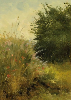 Dieter Wulff, 1929 Danzig-2010 Leonberg, Blüten eines Kornfeldes, Öl/Malkarton, links unten sign., ca. 36x26cm, R. ca. 51x41cm