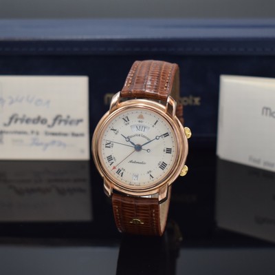 MAURICE LACROIX Herrenarmbanduhr mit Wecker Referenz 22197, Schweiz verk. lt. beil. Pap. 03/1991, Automatik, verg. Geh. beids. vergl., orig. ...