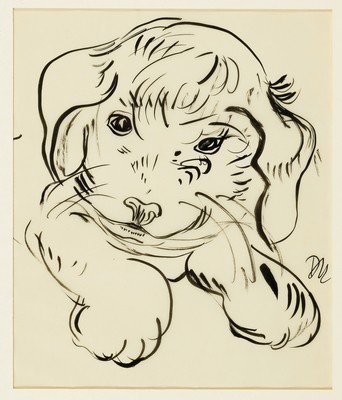 Daisy Rittershaus, 1920 Rheydt-1987 Konstanz, 2 Tuschfederzeichnungen: Schäferhund-Welpe,monogr., ca. 19x16cm, PP, u.Gl., R. ca. 40x36 cm; ...