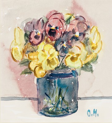 Zuschreibung: Otto Hodapp, 1894 Heidelberg-1968 Ludwigshafen, Stillleben mit Blumen, Aquarell auf Papier, rechts unten monogr., ca. 22x20cm, PP, ...