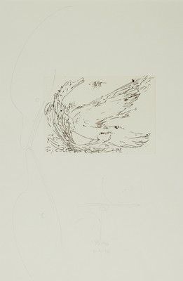 Jonas Hafner, geb. 1940 Augsburg, Schwan und Fliegen-schnäbelnde Schwäne, Radierung mit weiterführender Bleistift- Zeichnung, sign. und dat. 1983, ...