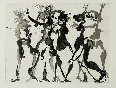 Armin Sandig, 1929 Hof/Saale-2015 Hamburg, 2 Grafiken: Abstrakt-figürliche Komposition, Lithographie, handsign. und dat. 81, ca. 25x 31cm, u.Gl., R. ...