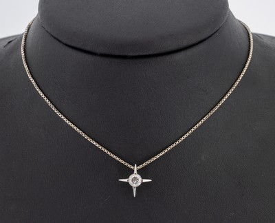 14 kt Gold Brillant-Anhänger, WG 585/000 außergewöhnliche Gestaltung, Brillant ca. 0.30 ct Weiß/p, an Kette, WG 585/000, L. ca. 42 cm, ...