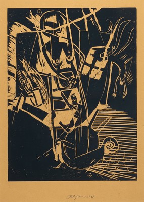Felix Droese, geb. 1950 Singen, 3 Holzschnitte: Unser Leben, sign. und dat. 1982, ca. 60x45cm, PP, u.Gl., R. ca. 97x77cm; a-Schlüssel im Holz, sign. ...