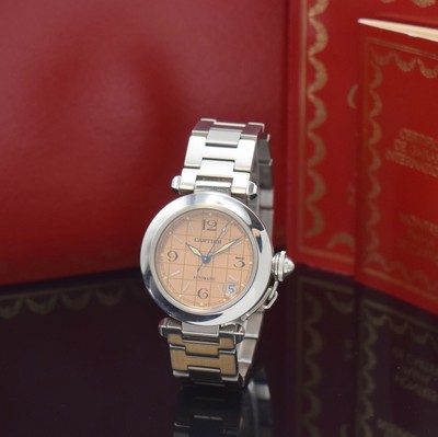 CARTIER Pasha Armbanduhr in Stahl Referenz 2324, Schweiz verk. lt. beil. Pap. 01/1997, Automatik, orig. Gliederband m. dopp. Faltschl., Boden 8-fach ...